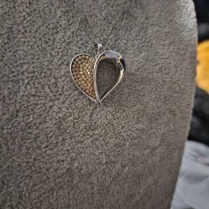 Sparkling 925 Silver Heart Pendant Necklace with Crystals